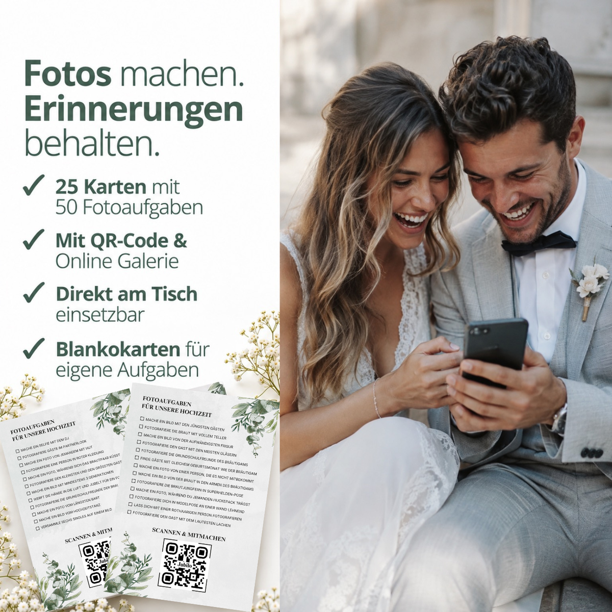 Hochzeit 50 Fotoaufgaben inklusive Online Galerie auf 25 Tischkarten