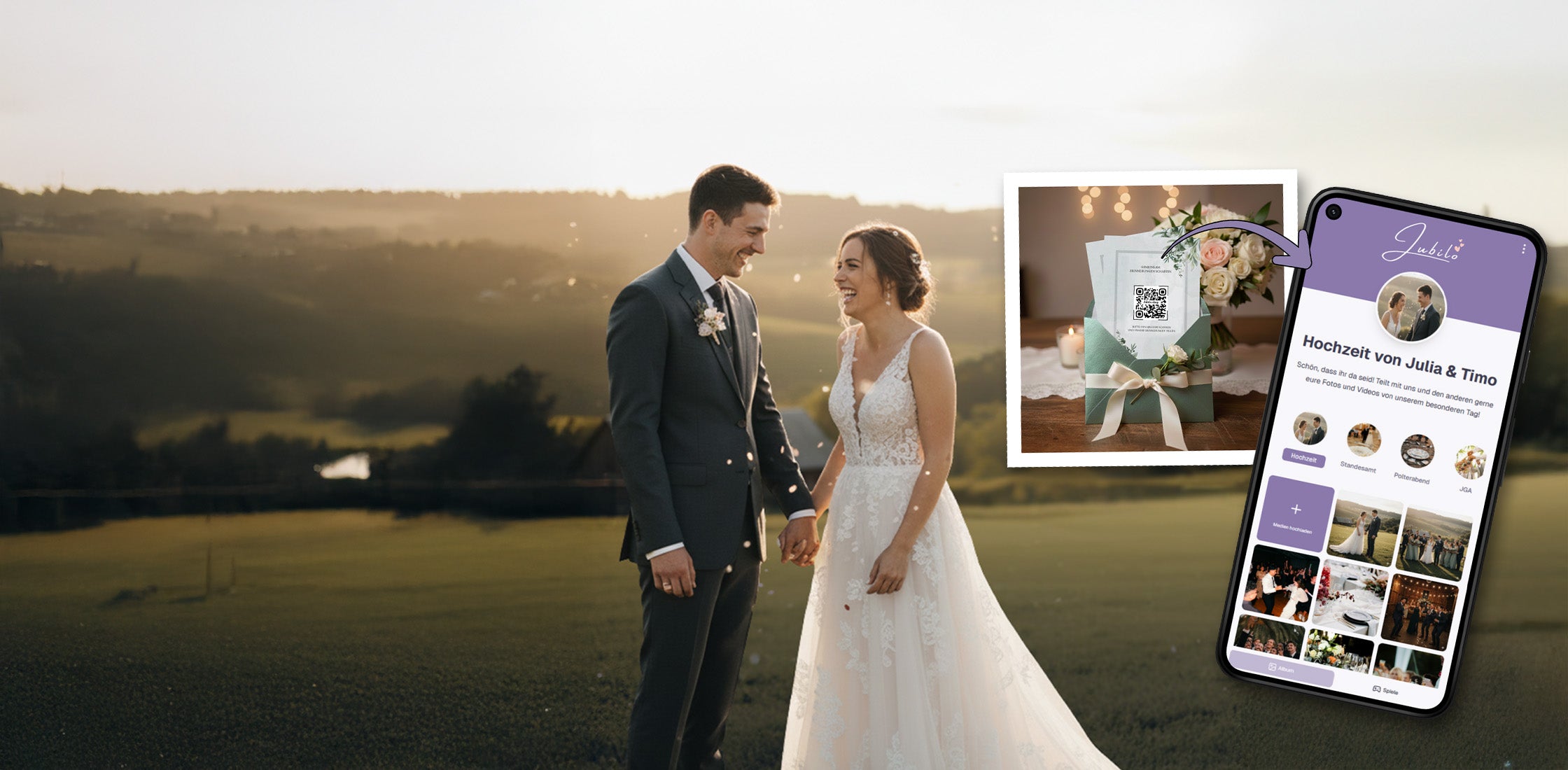 Hochzeits Fotoapp + 25 Tischkarten Banner