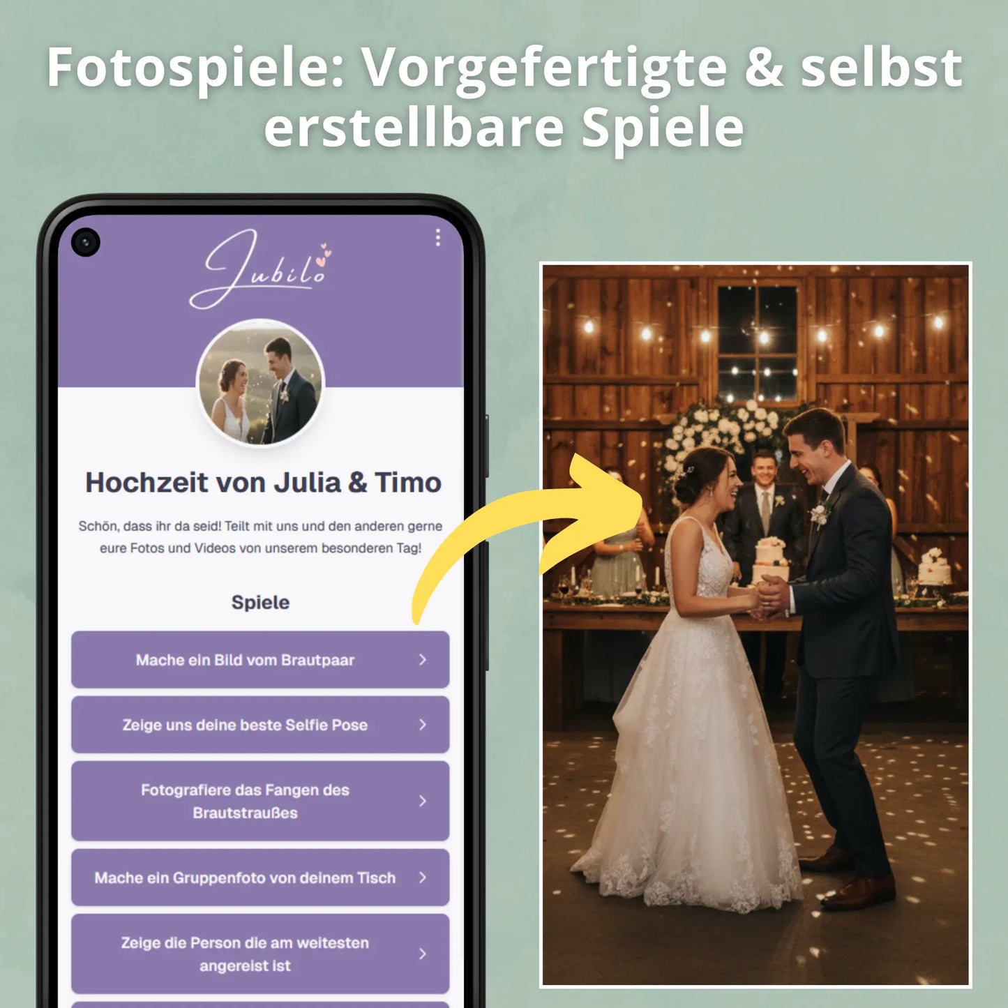 Hochzeits Fotoapp + 25 Tischkarten