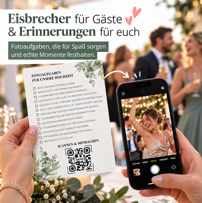 Hochzeit 50 Fotoaufgaben inklusive Online Galerie auf 25 Tischkarten