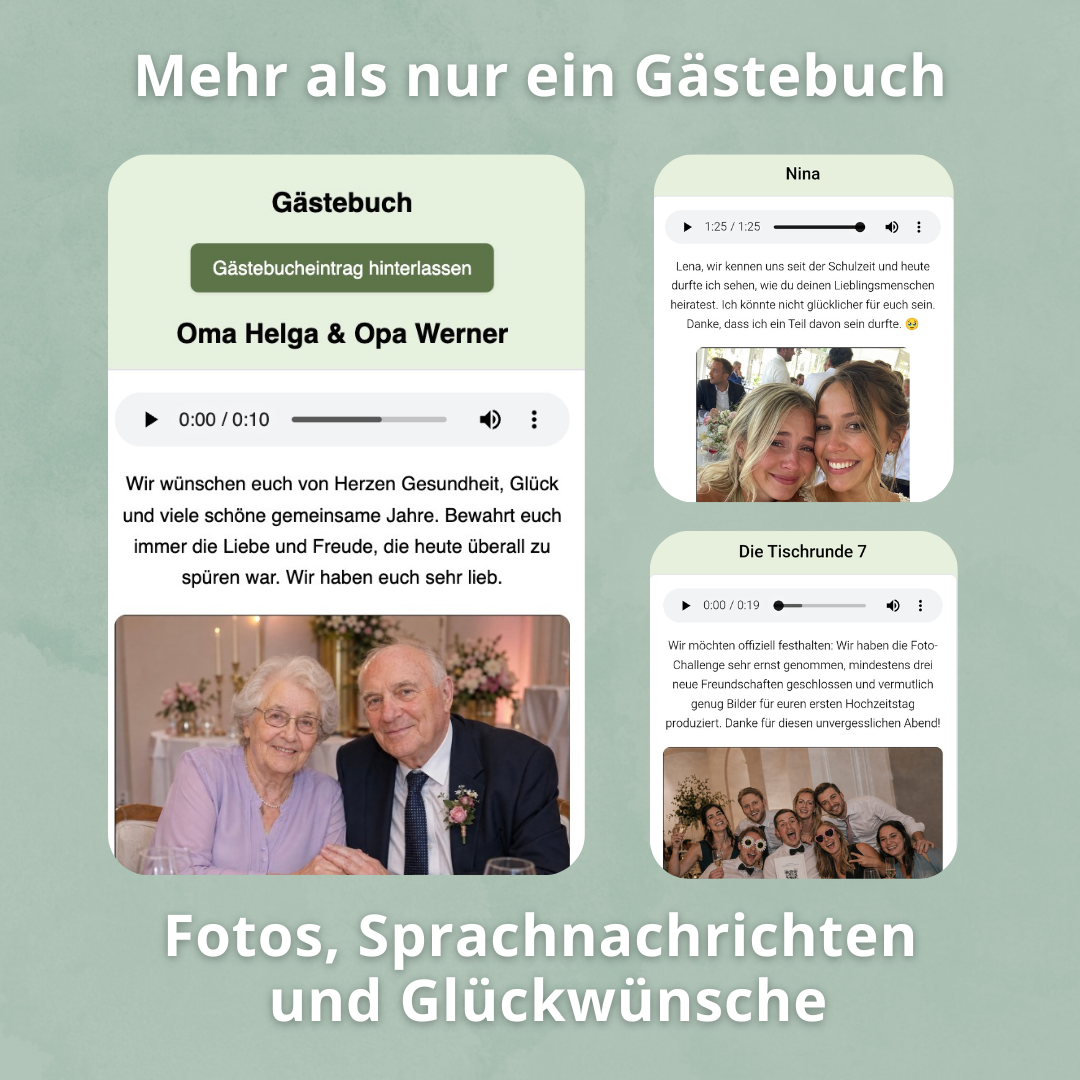 Hochzeitsgalerie & digitales Gästebuch + 25 Tischkarten