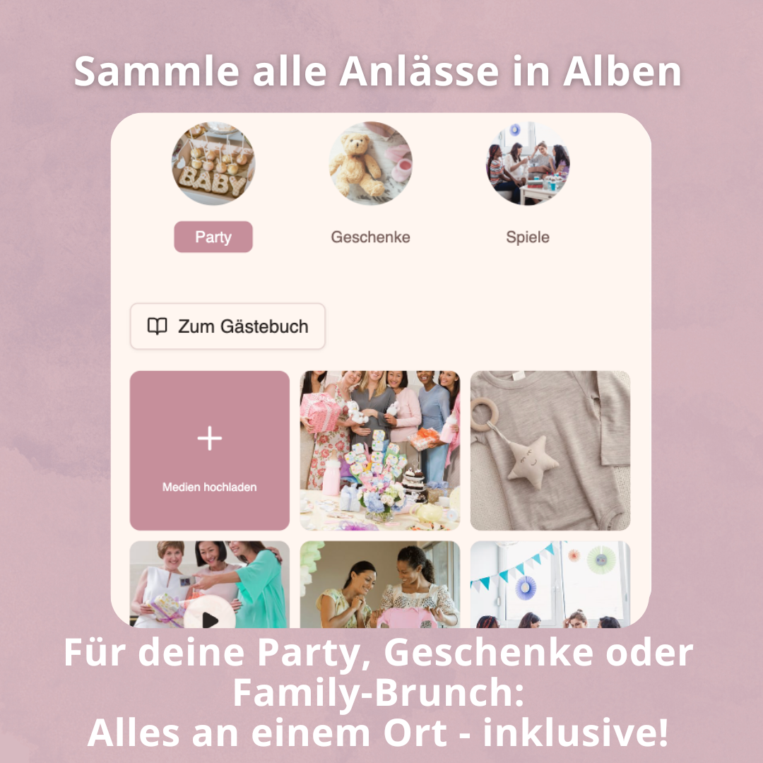 Baby Shower Galerie & digitales Gästebuch + 25 Tischkarten