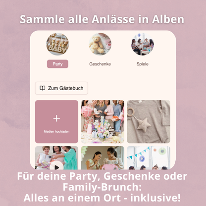 Baby Shower Galerie & digitales Gästebuch + 25 Tischkarten
