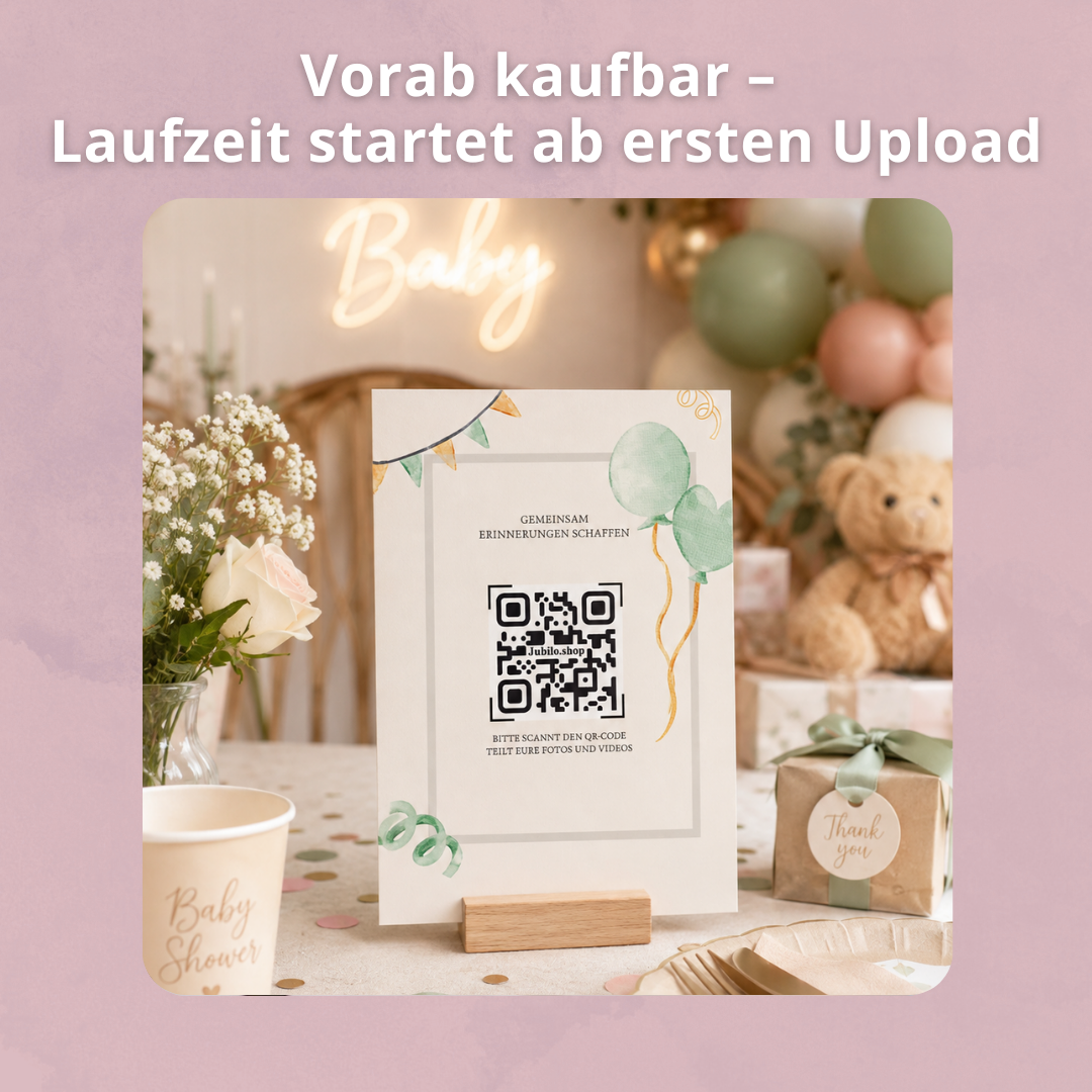Baby Shower Galerie & digitales Gästebuch + 25 Tischkarten