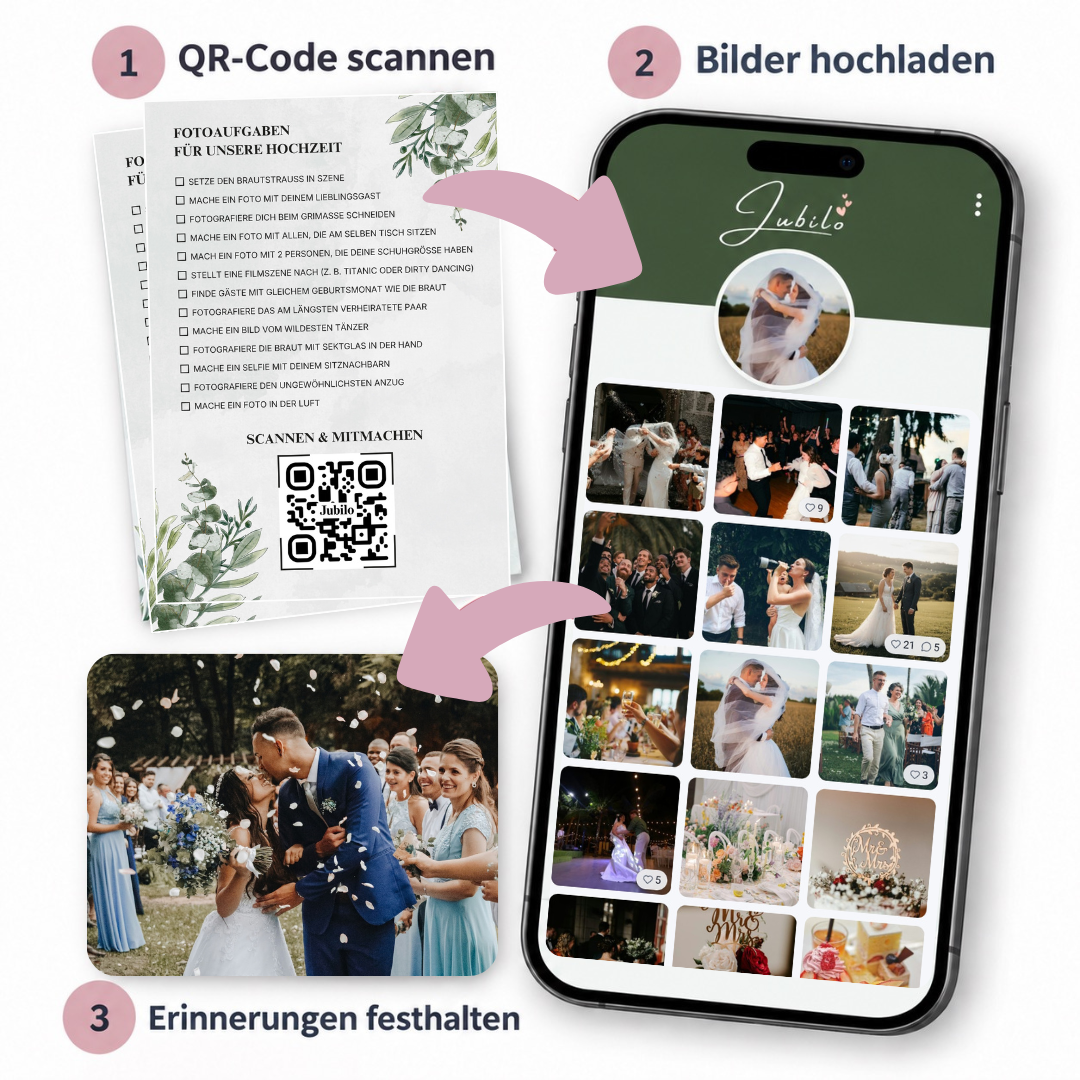 Hochzeit 50 Fotoaufgaben inklusive Online Galerie auf 25 Tischkarten