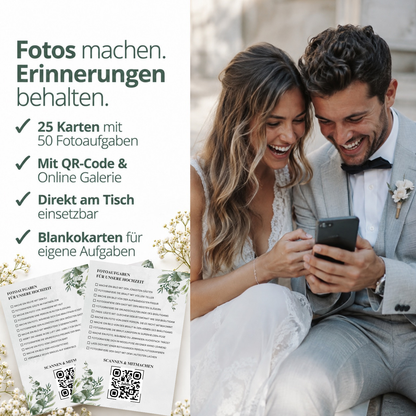 Hochzeit 50 Fotoaufgaben inklusive Online Galerie auf 25 Tischkarten